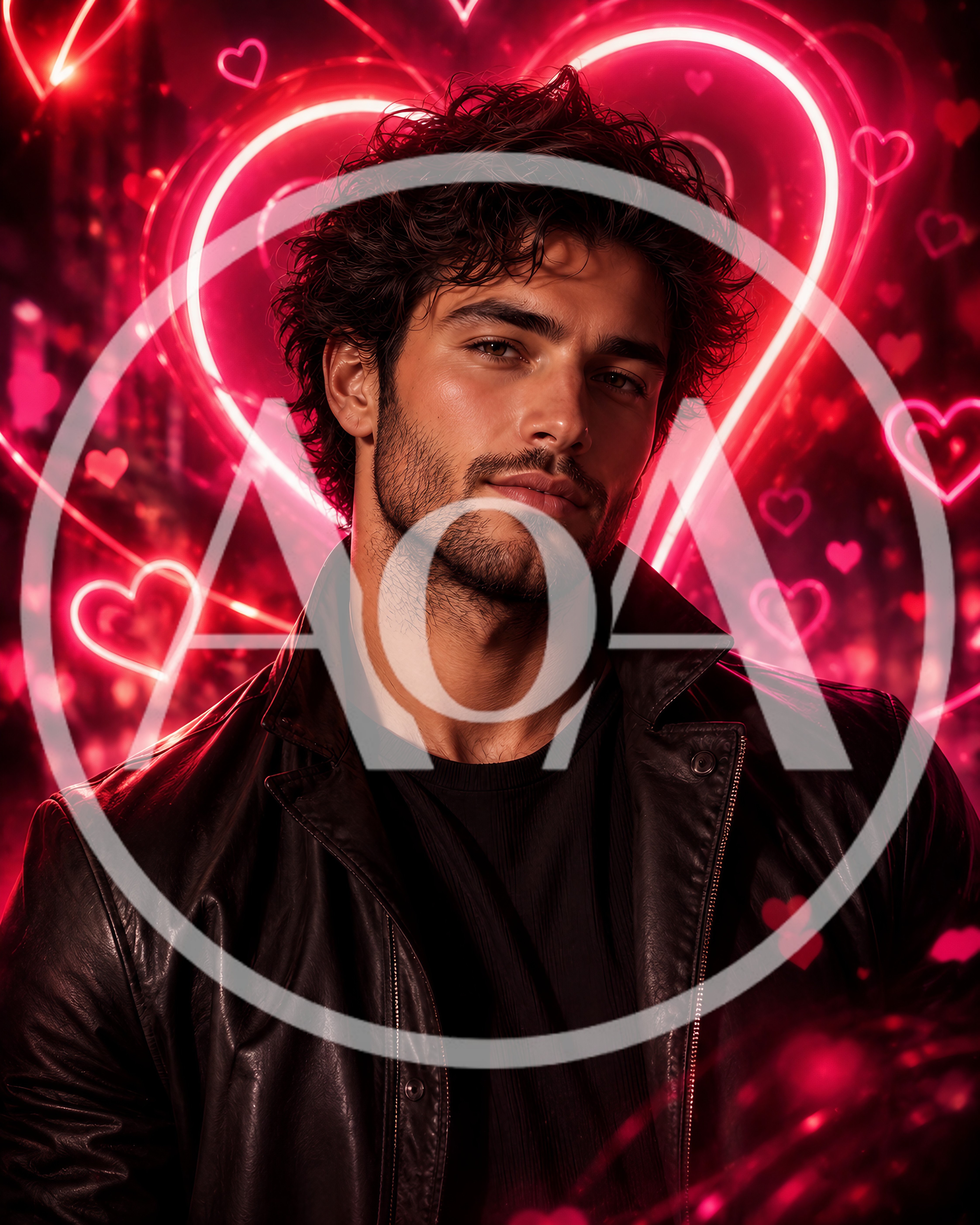 Handsome Man With Neon Heart Background