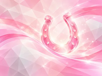 Shiny Pink Horseshoe Symbol On Abstract Geometric Background