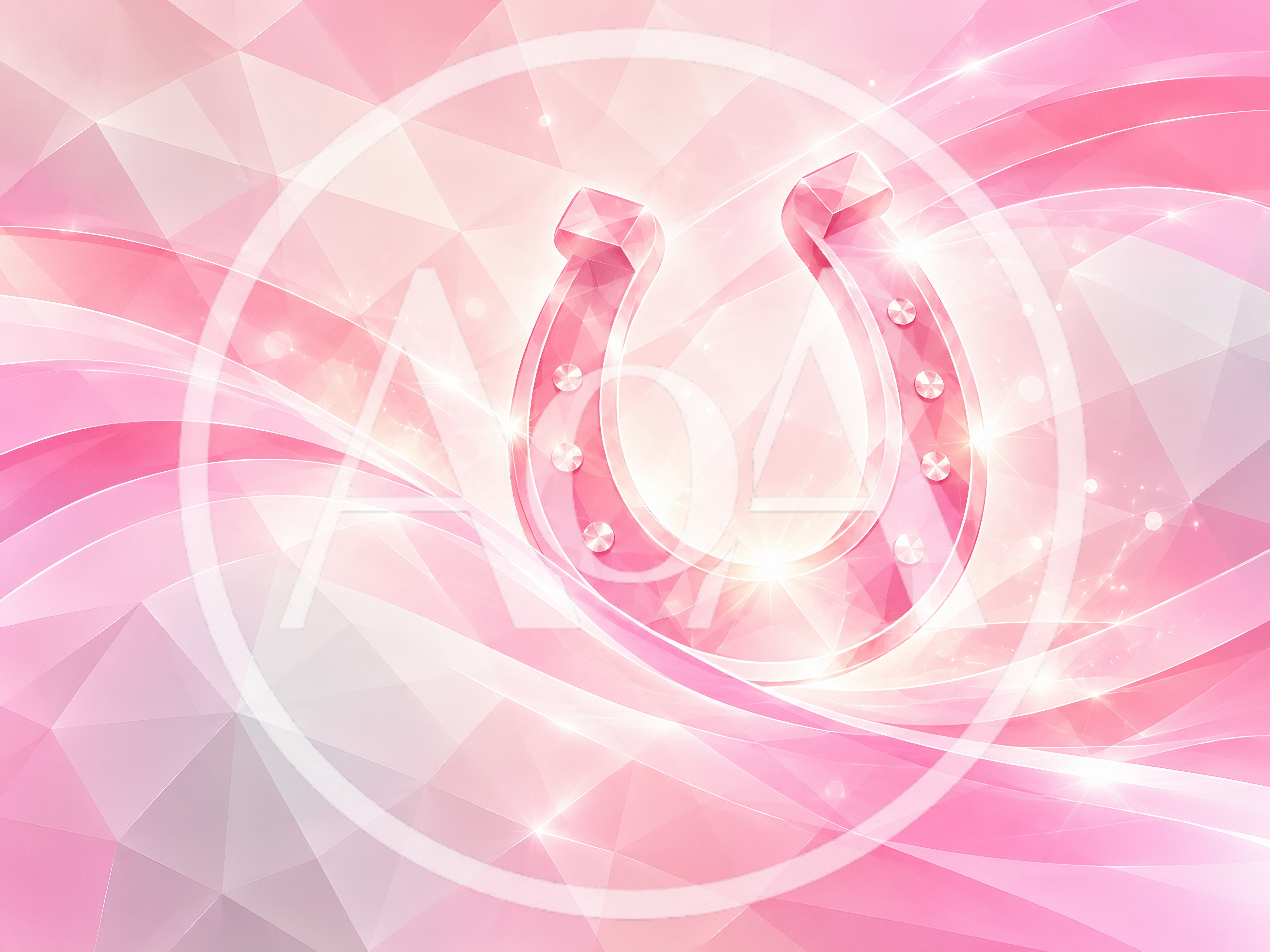 Shiny Pink Horseshoe Symbol On Abstract Geometric Background
