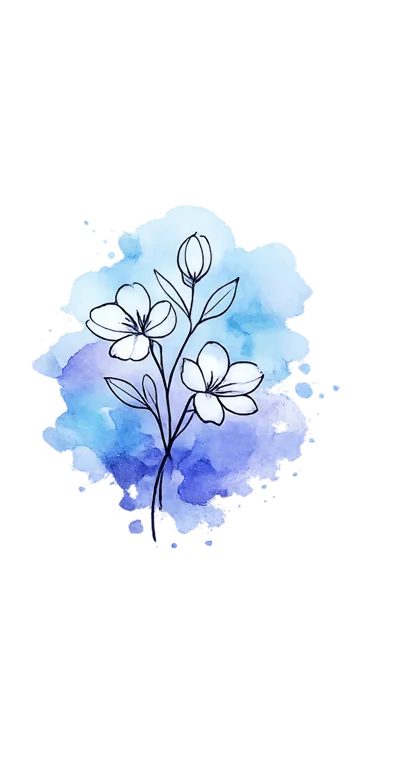 Minimalist Line Art Flower Illustration On Watercolor Background