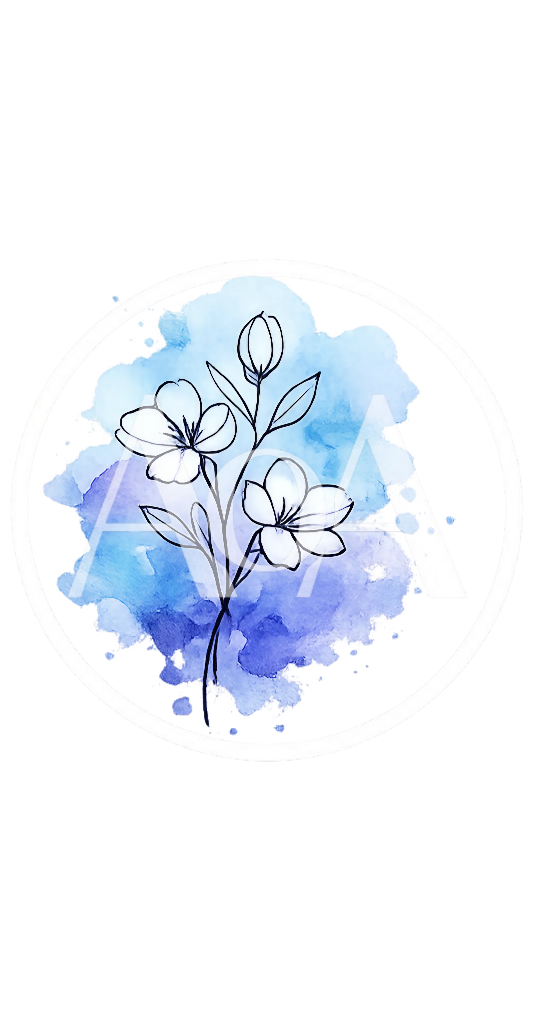 Minimalist Line Art Flower Illustration On Watercolor Background