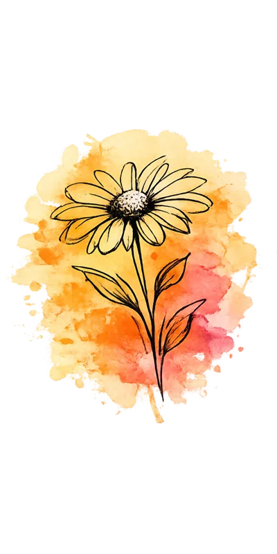 Watercolor Daisy Illustration With Orange And Pink Background