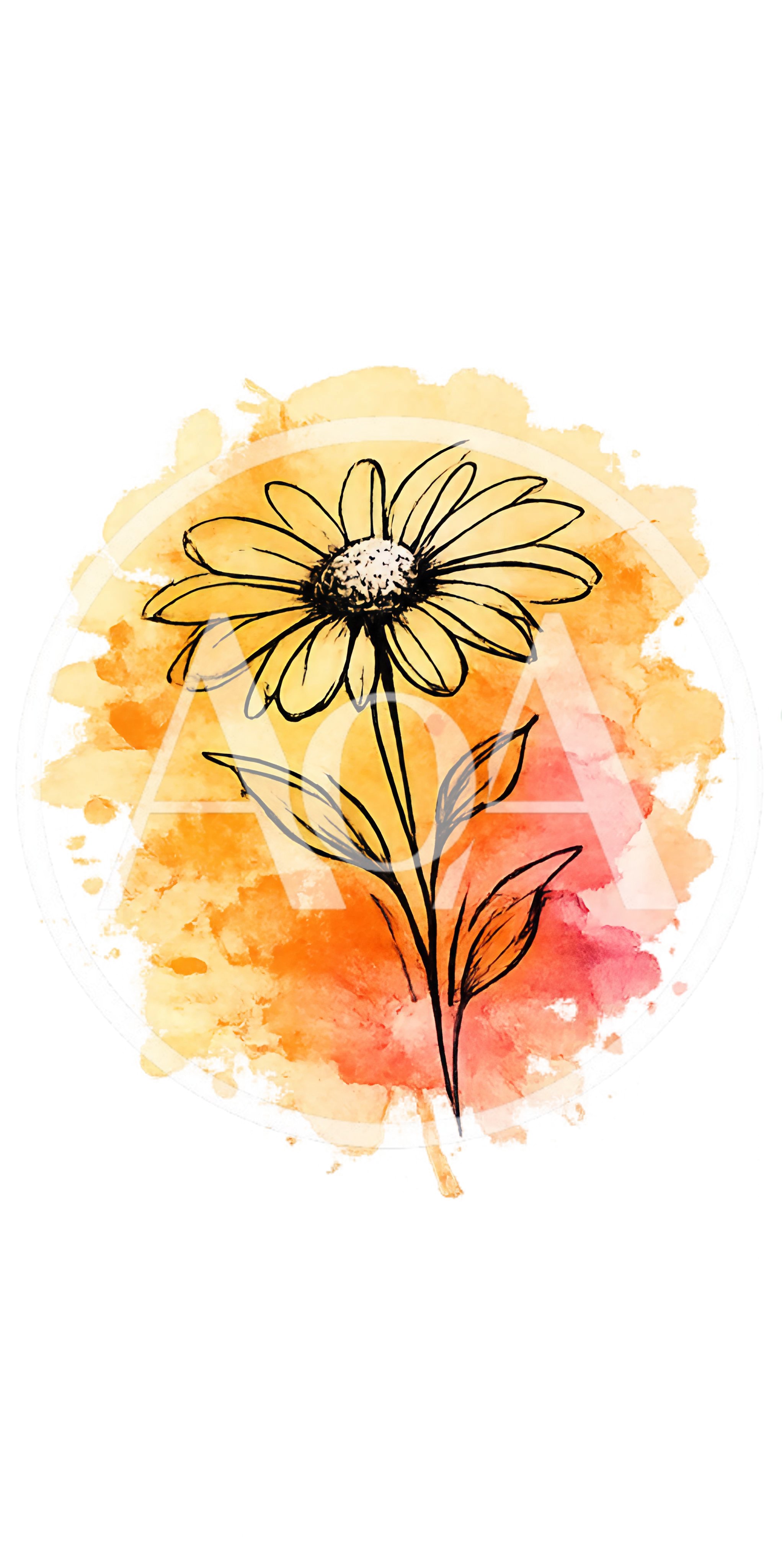Watercolor Daisy Illustration With Orange And Pink Background