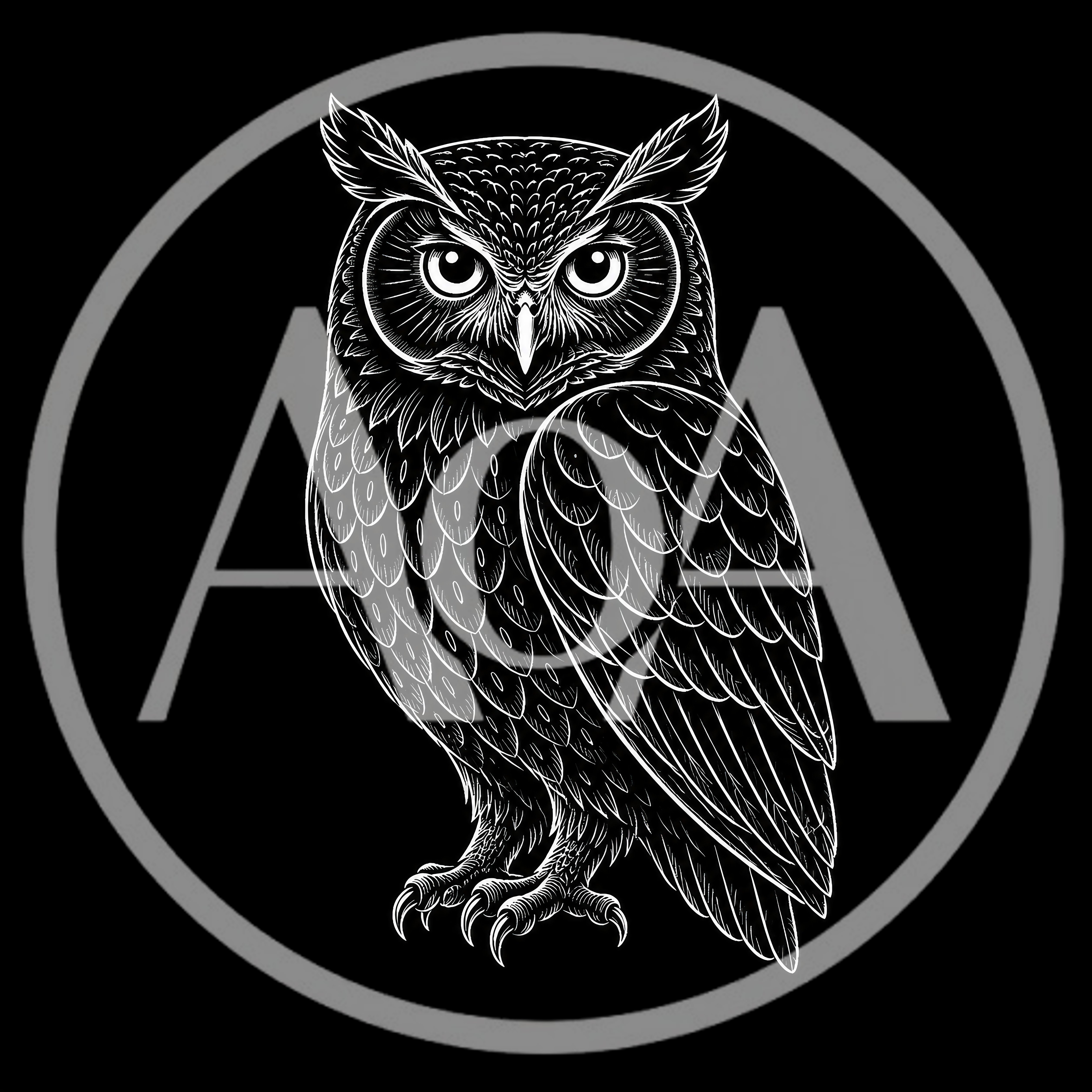 Detailed White Line Art Illustration Of An Owl