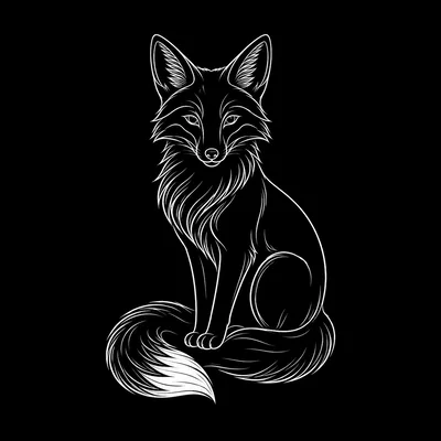 Minimalist White Line Art Illustration Of A Sitting Fox