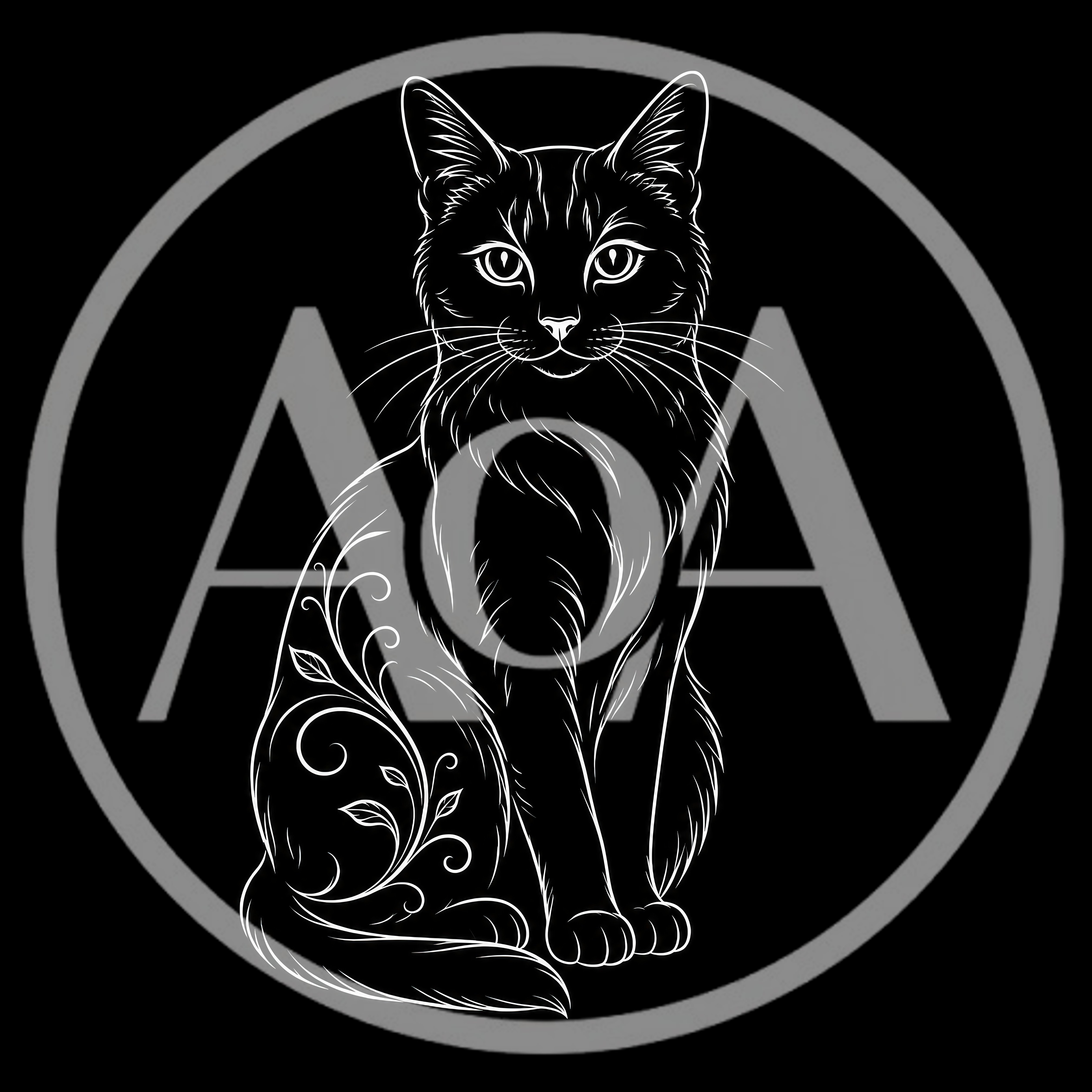 White Line Art Illustration Of A Seated Cat