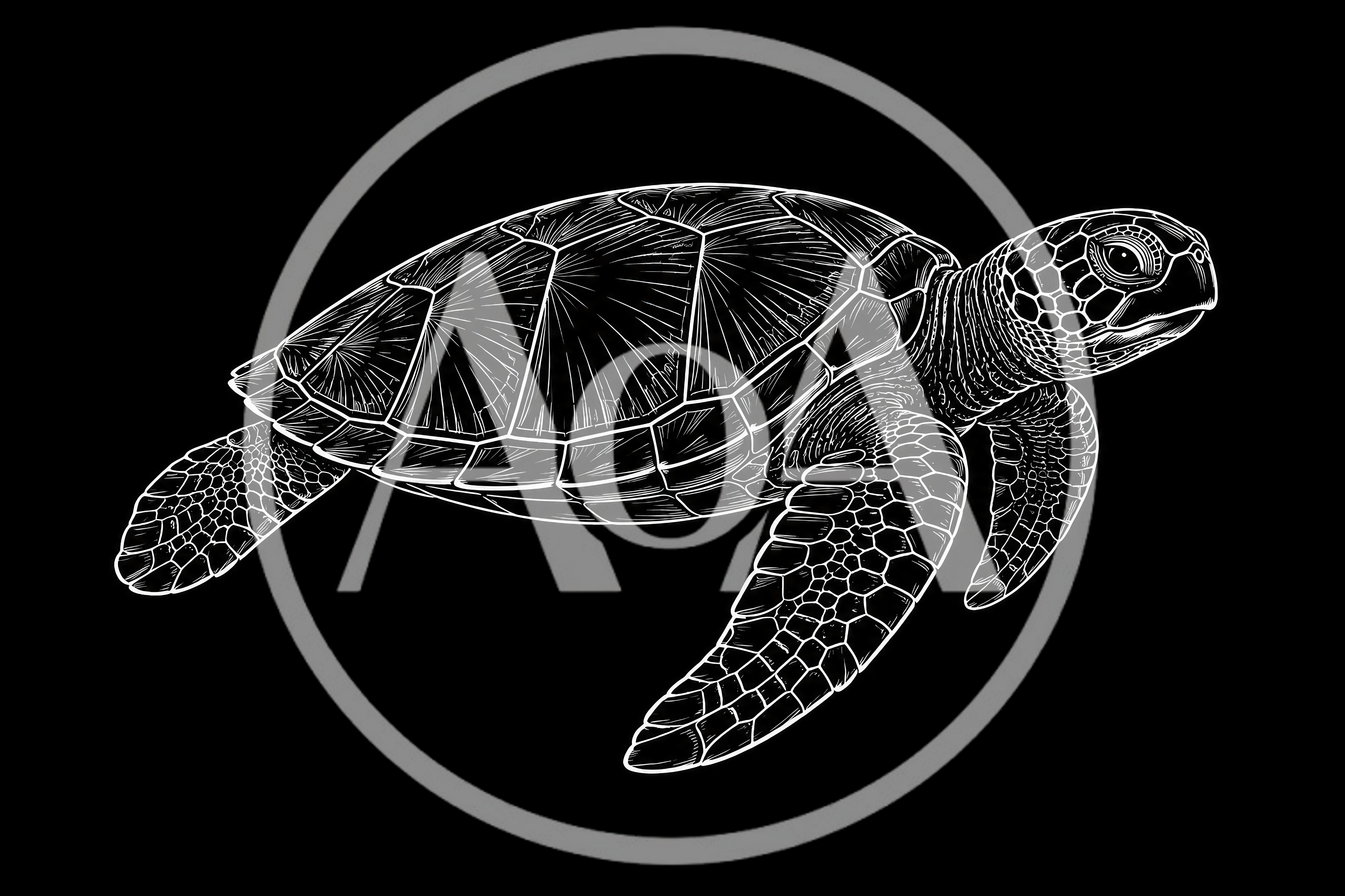 White Line Art Illustration Of A Sea Turtle