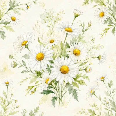 Watercolor Daisy Flower Bouquet Seamless Pattern
