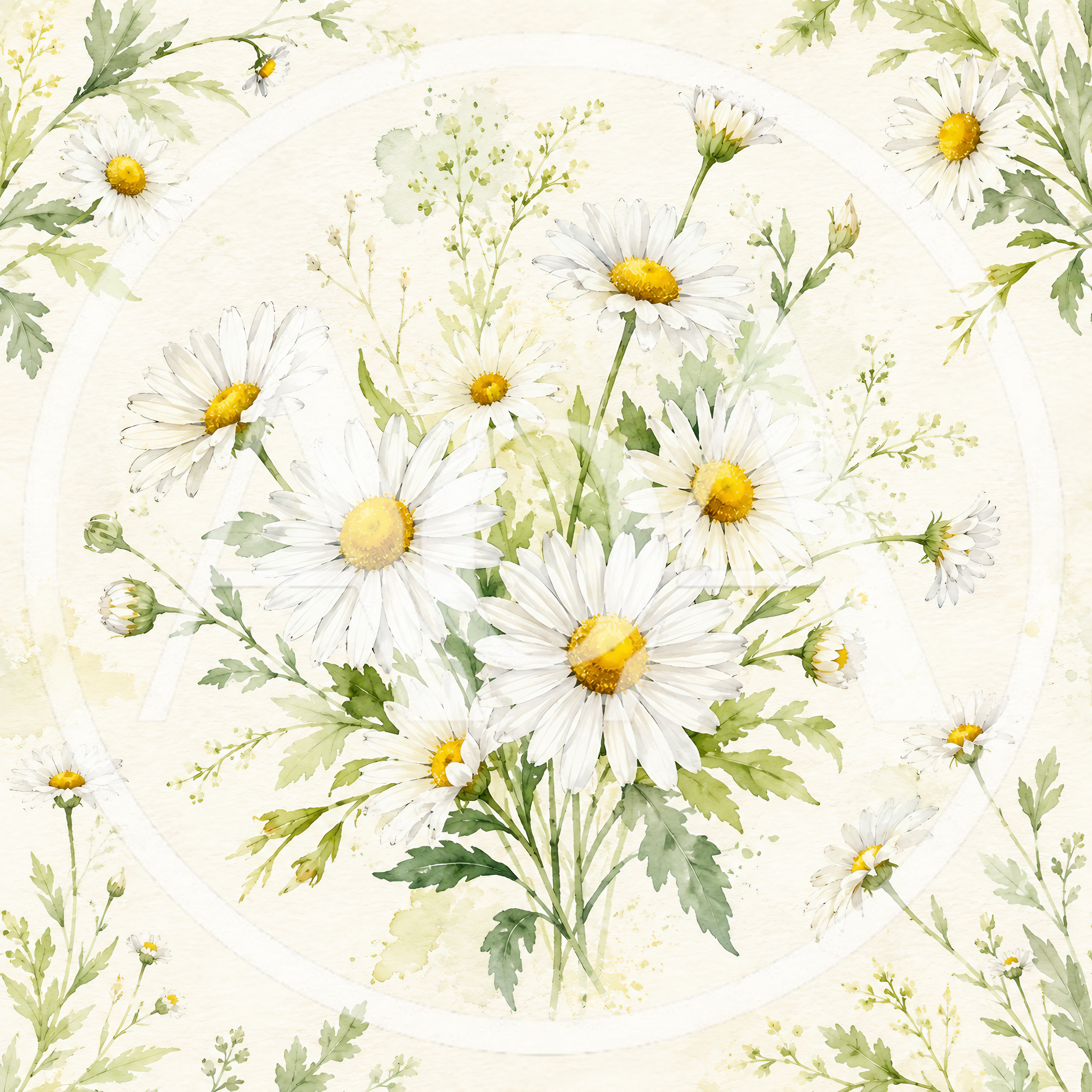 Watercolor Daisy Flower Bouquet Seamless Pattern