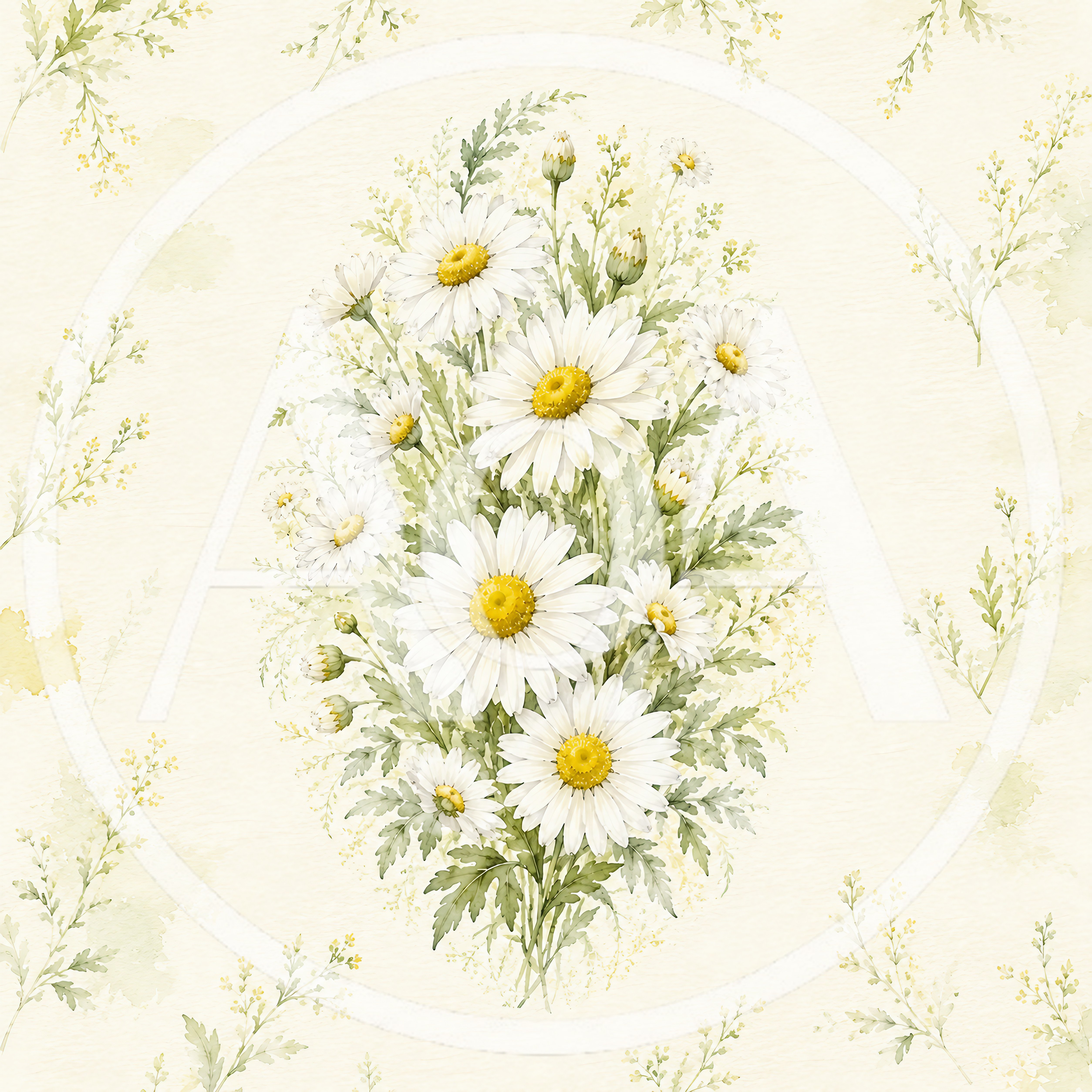 Watercolor Illustration Of A Daisy Flower Bouquet