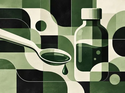 Abstract Geometric Illustration of Medicine Bottle and Spoon