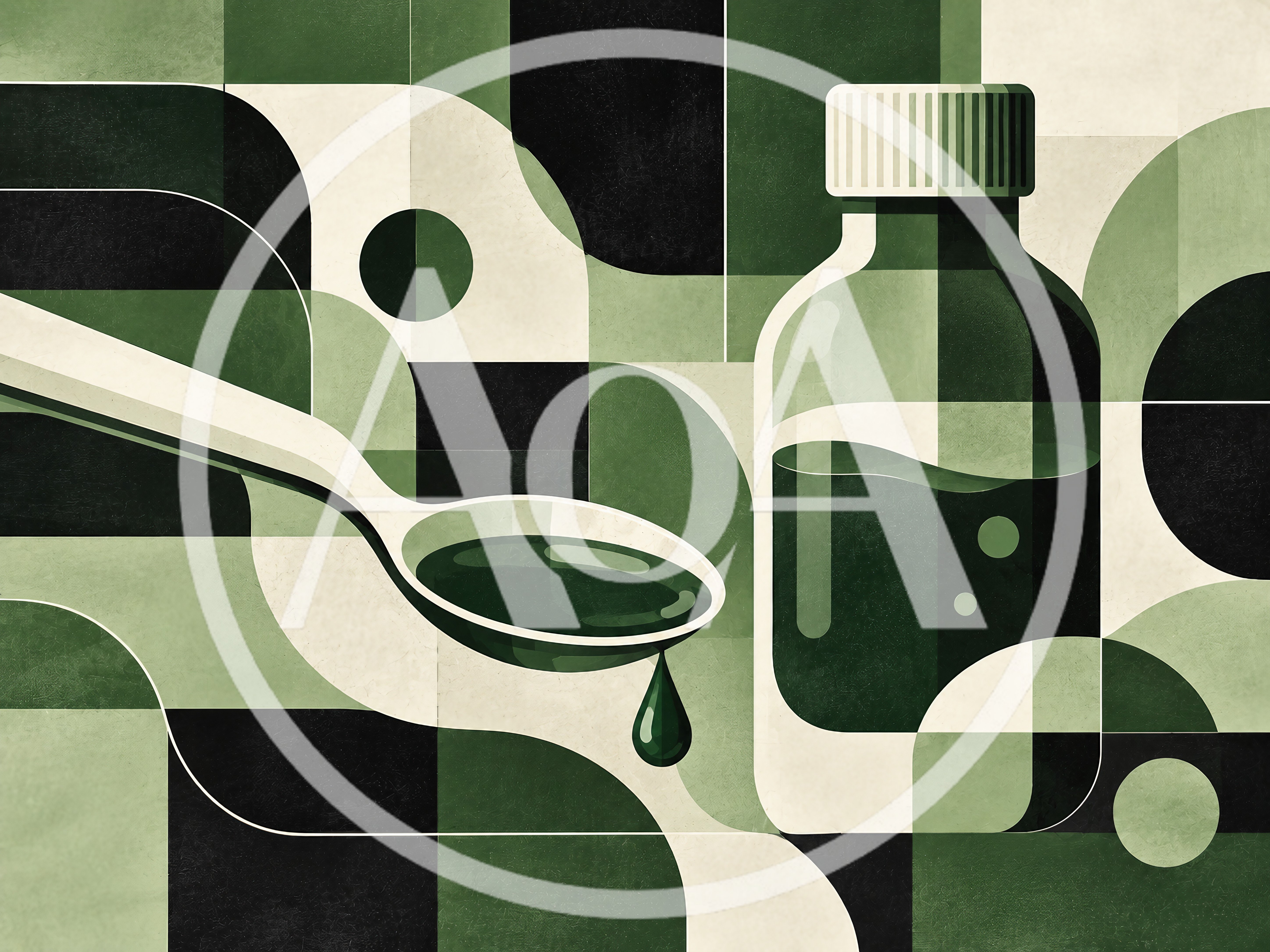 Abstract Geometric Illustration of Medicine Bottle and Spoon
