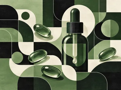 Abstract Geometric Illustration Of Serum Bottle And Capsules