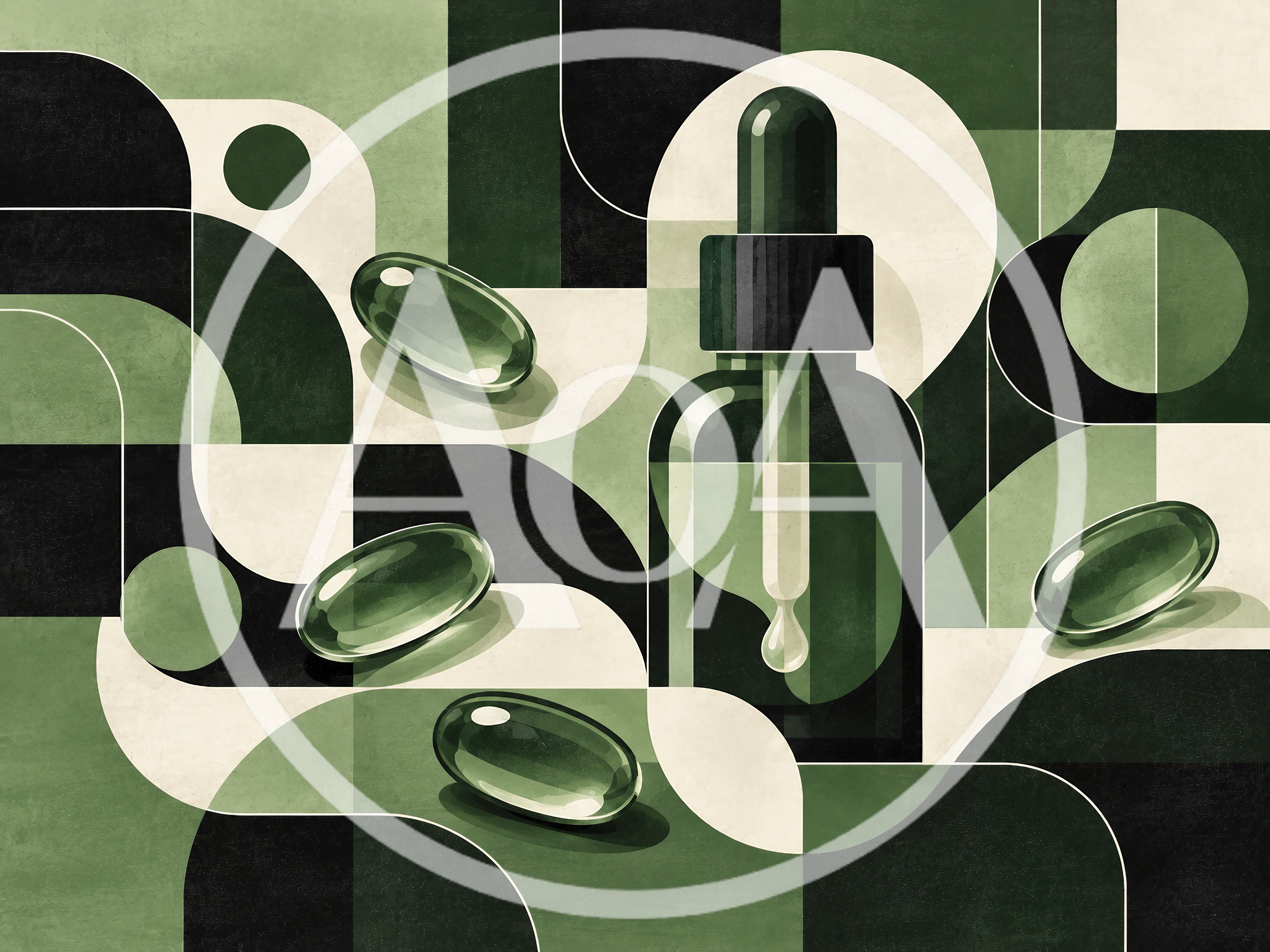 Abstract Geometric Illustration Of Serum Bottle And Capsules