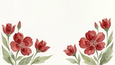 Watercolor Illustration Of Red Flowers On White Background