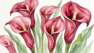 Watercolor Painting Of Vibrant Red Calla Lilies