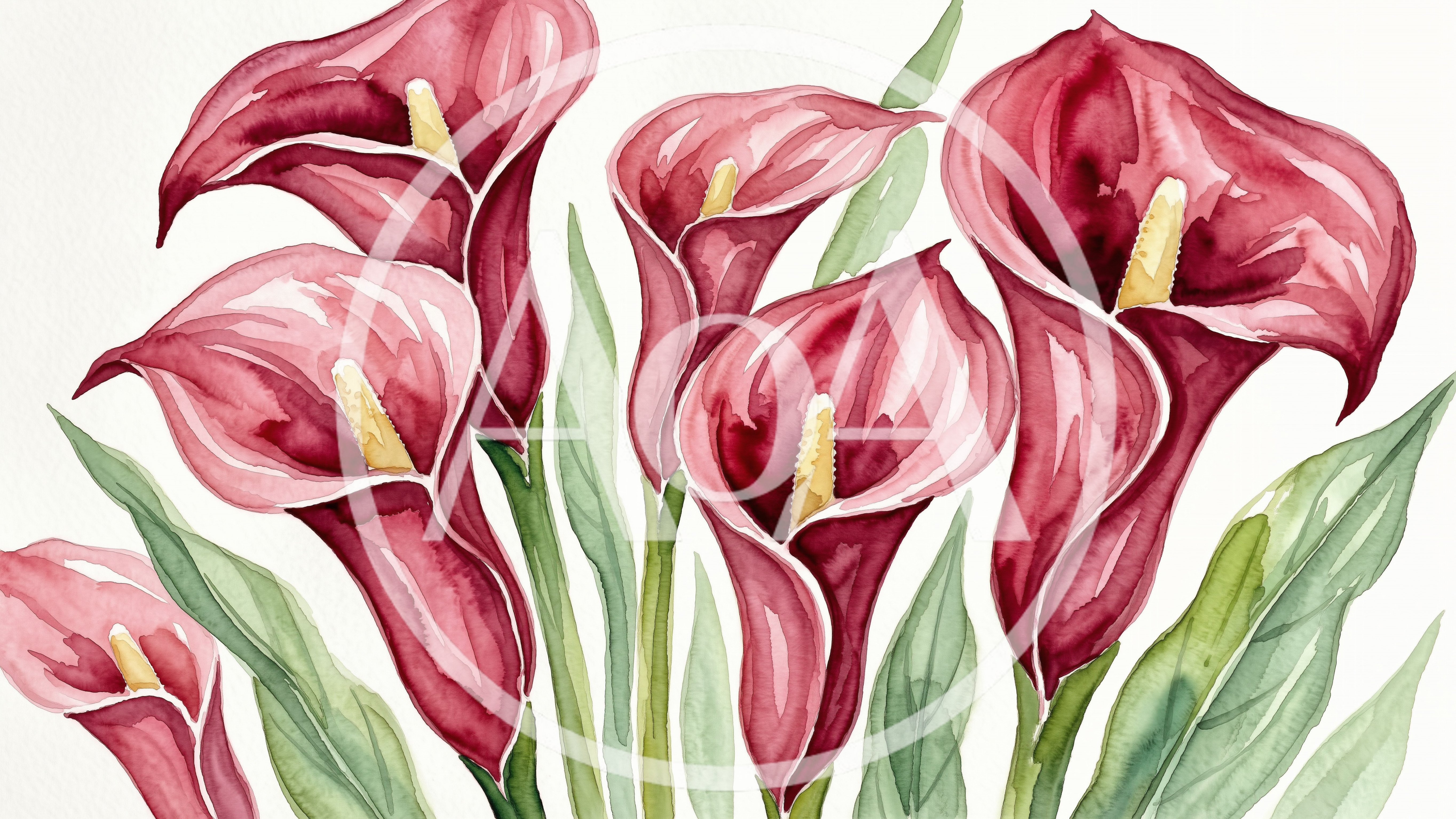 Watercolor Painting Of Vibrant Red Calla Lilies