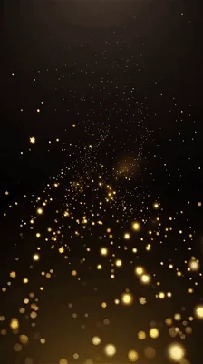 Golden Snowflake Particles Floating In Dark Background