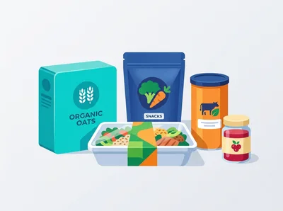 Assorted Healthy Food Products In Flat Vector Illustration