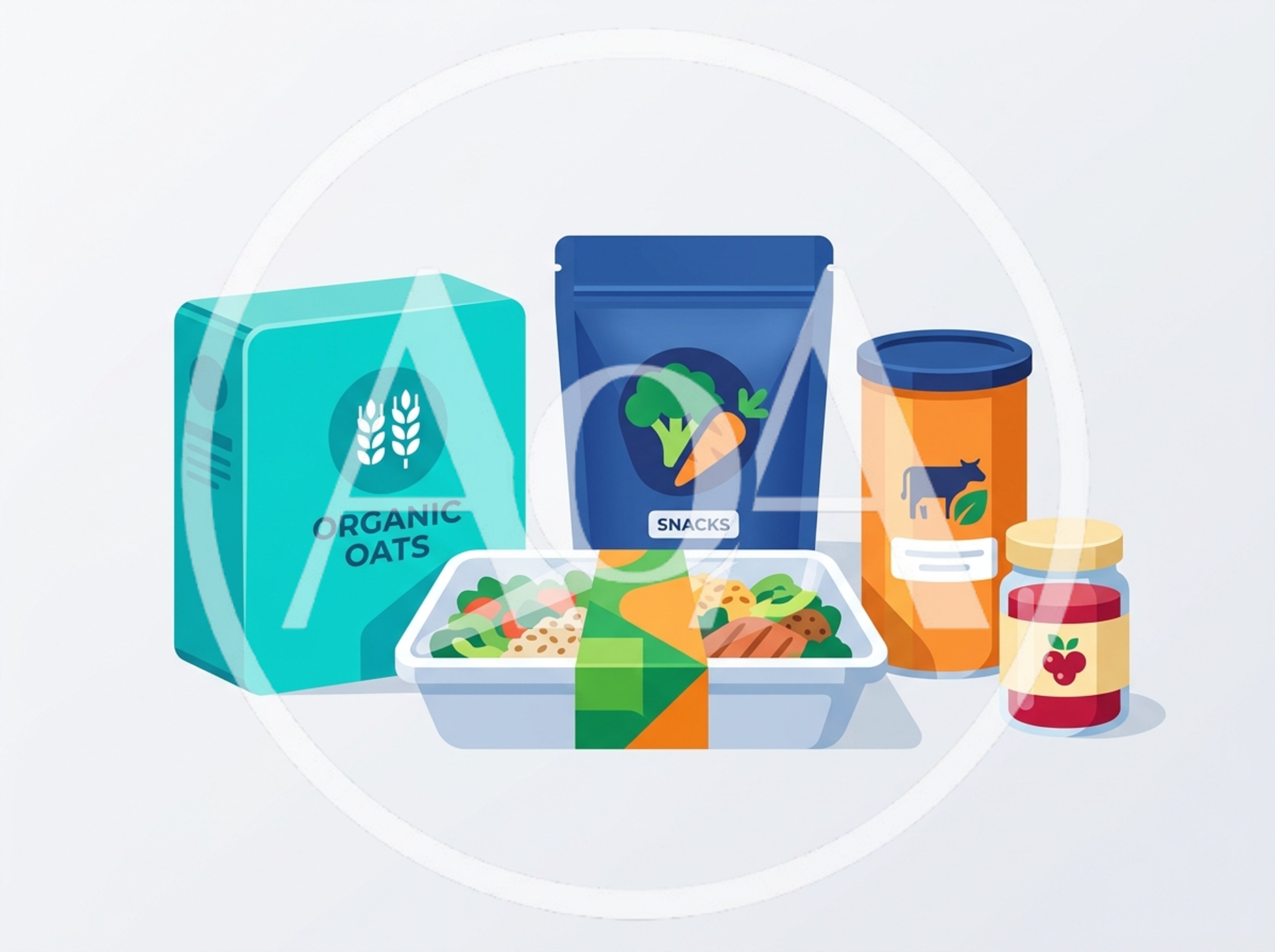 Assorted Healthy Food Products In Flat Vector Illustration