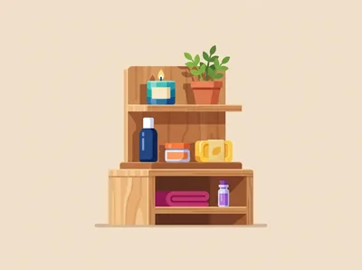 Wooden Bathroom Shelf With Spa Accessories