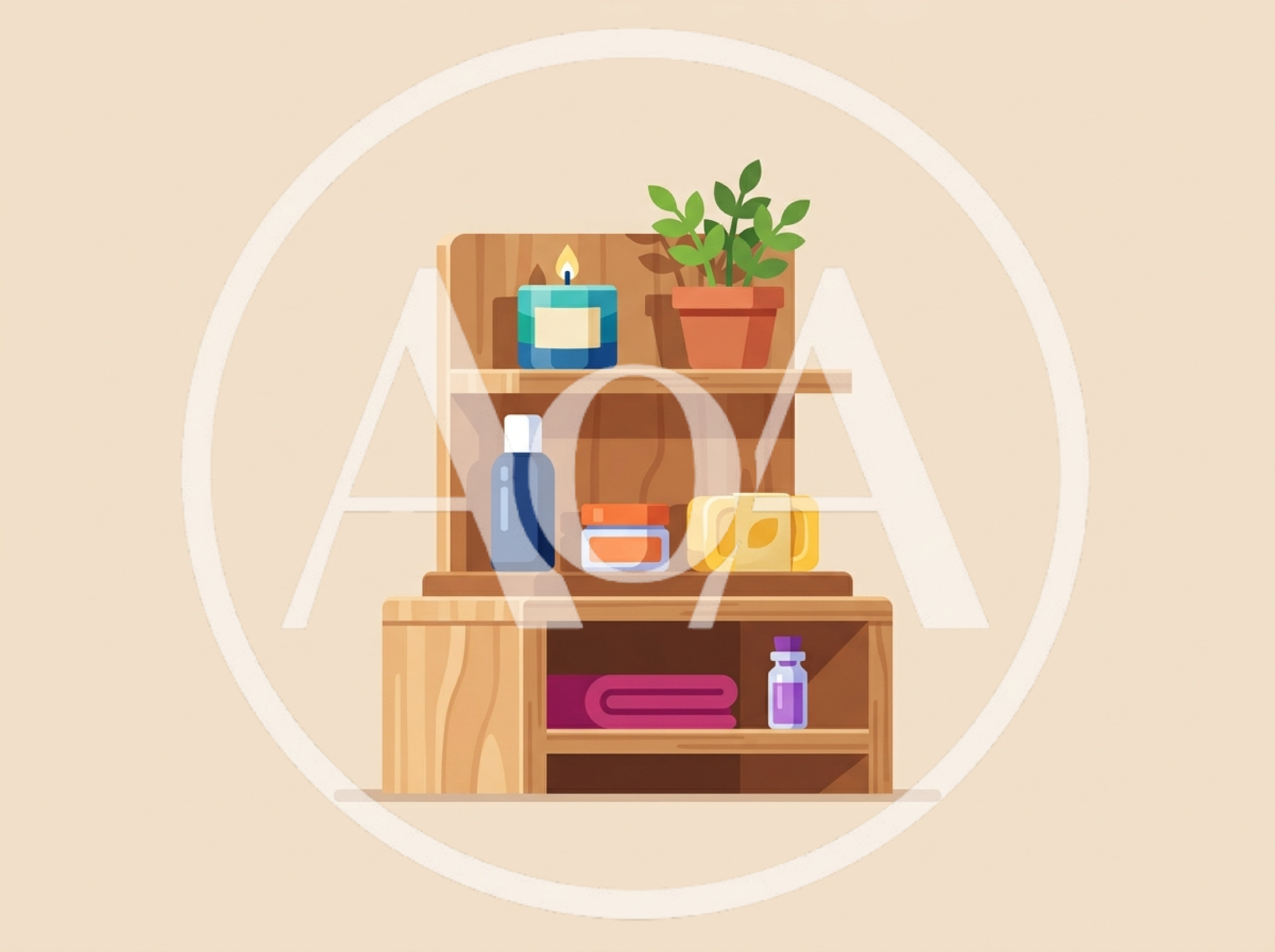Wooden Bathroom Shelf With Spa Accessories
