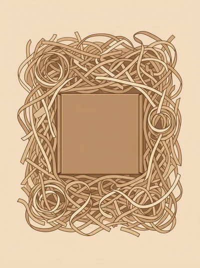 Abstract Illustration Of A Square Frame Surrounded By Noodles