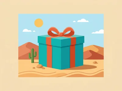 Large Turquoise Gift Box In A Desert Landscape