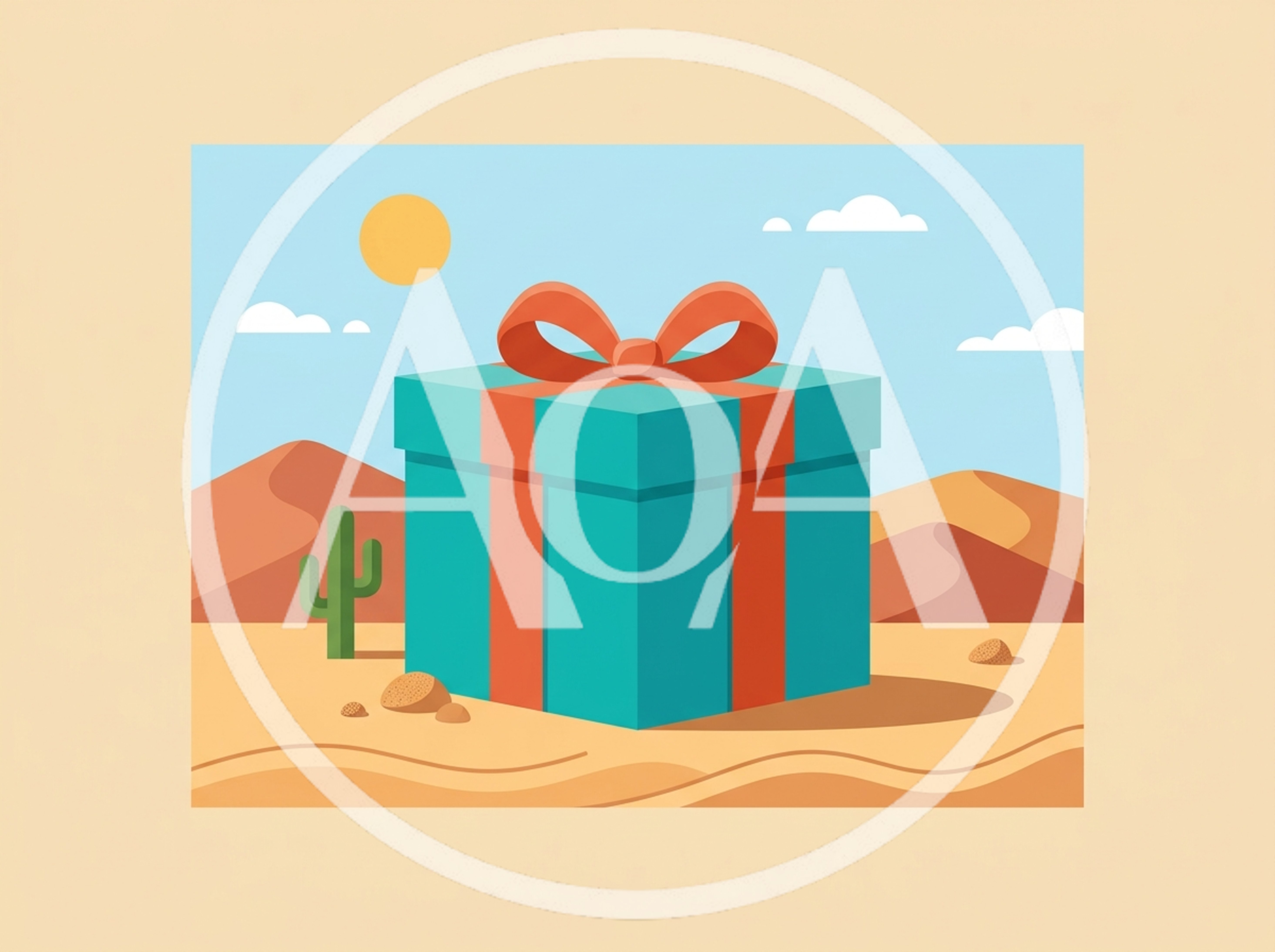 Large Turquoise Gift Box In A Desert Landscape