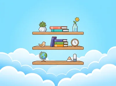 Floating Wooden Shelves With Books And Decor Items