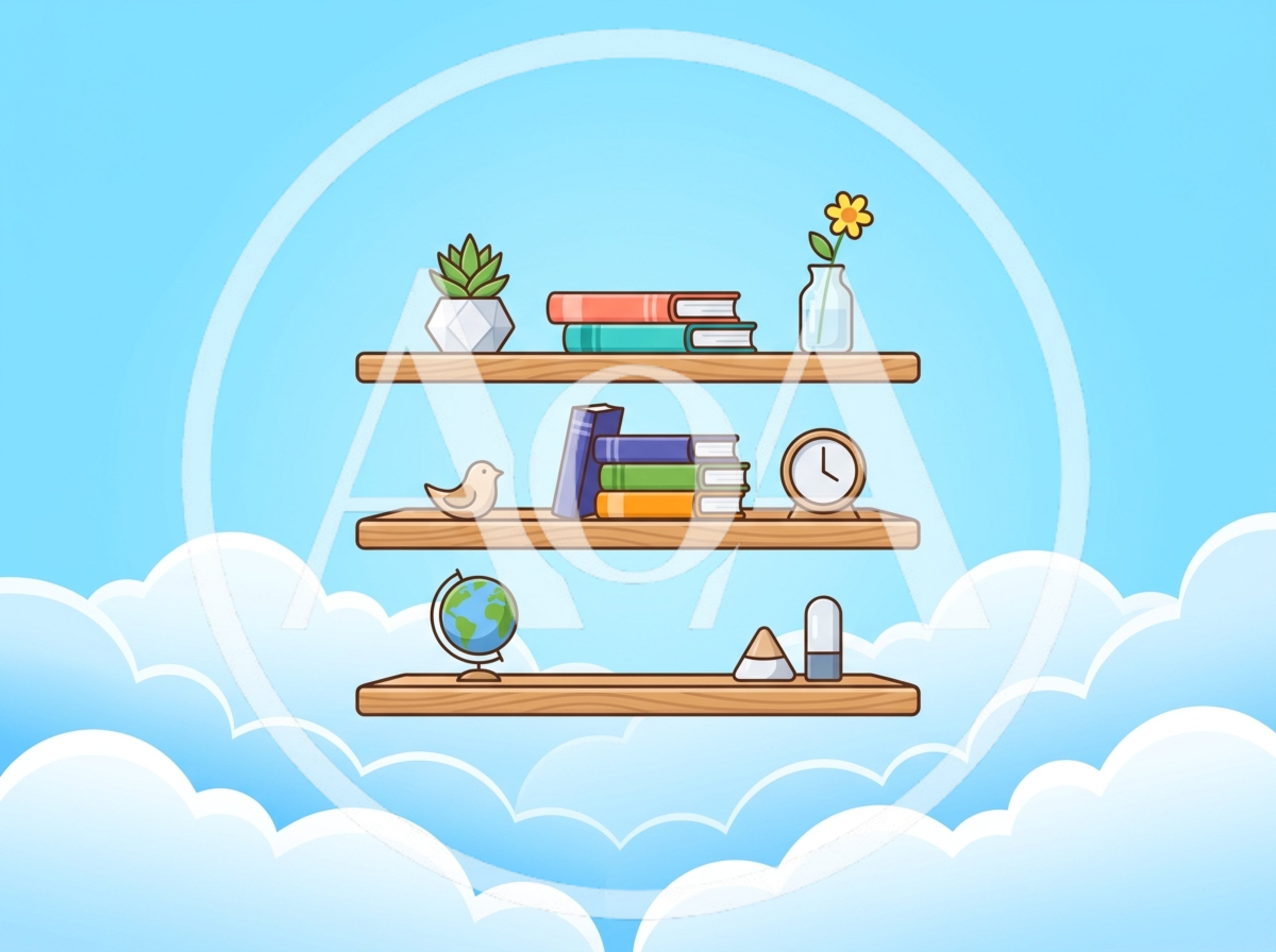 Floating Wooden Shelves With Books And Decor Items