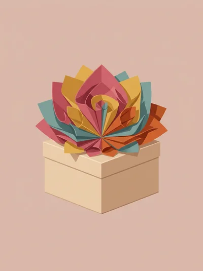 Paper Origami Flower Arrangement On A Gift Box