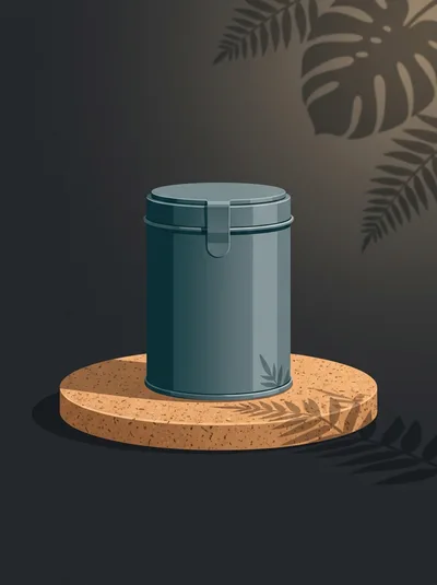 Minimalist Blue Metal Canister On Cork Pedestal