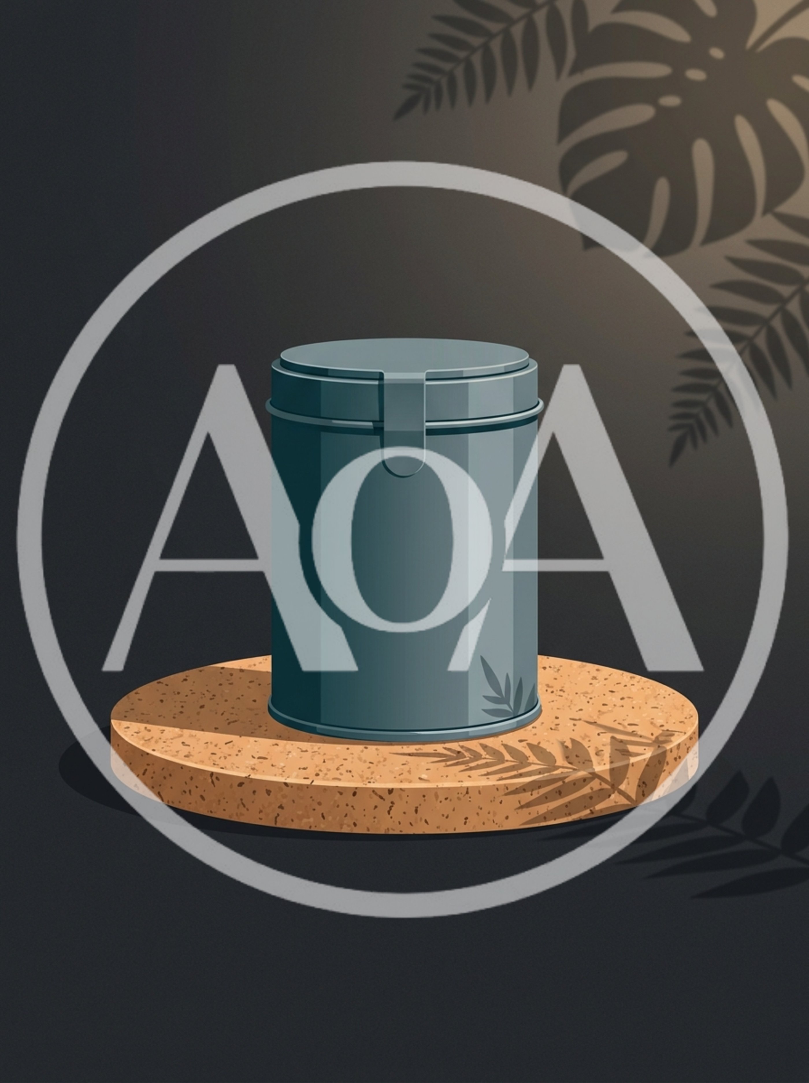 Minimalist Blue Metal Canister On Cork Pedestal
