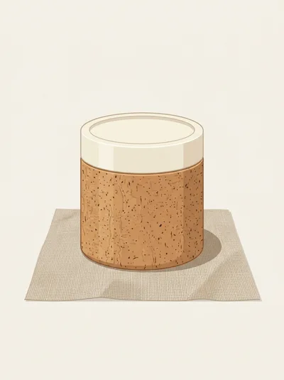 Minimalist Cork Storage Jar On A Textured Fabric Mat