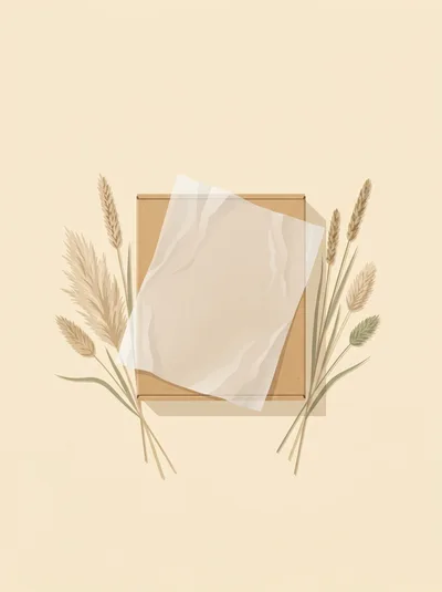 Minimalist Cardboard Box With Dried Grass And Paper