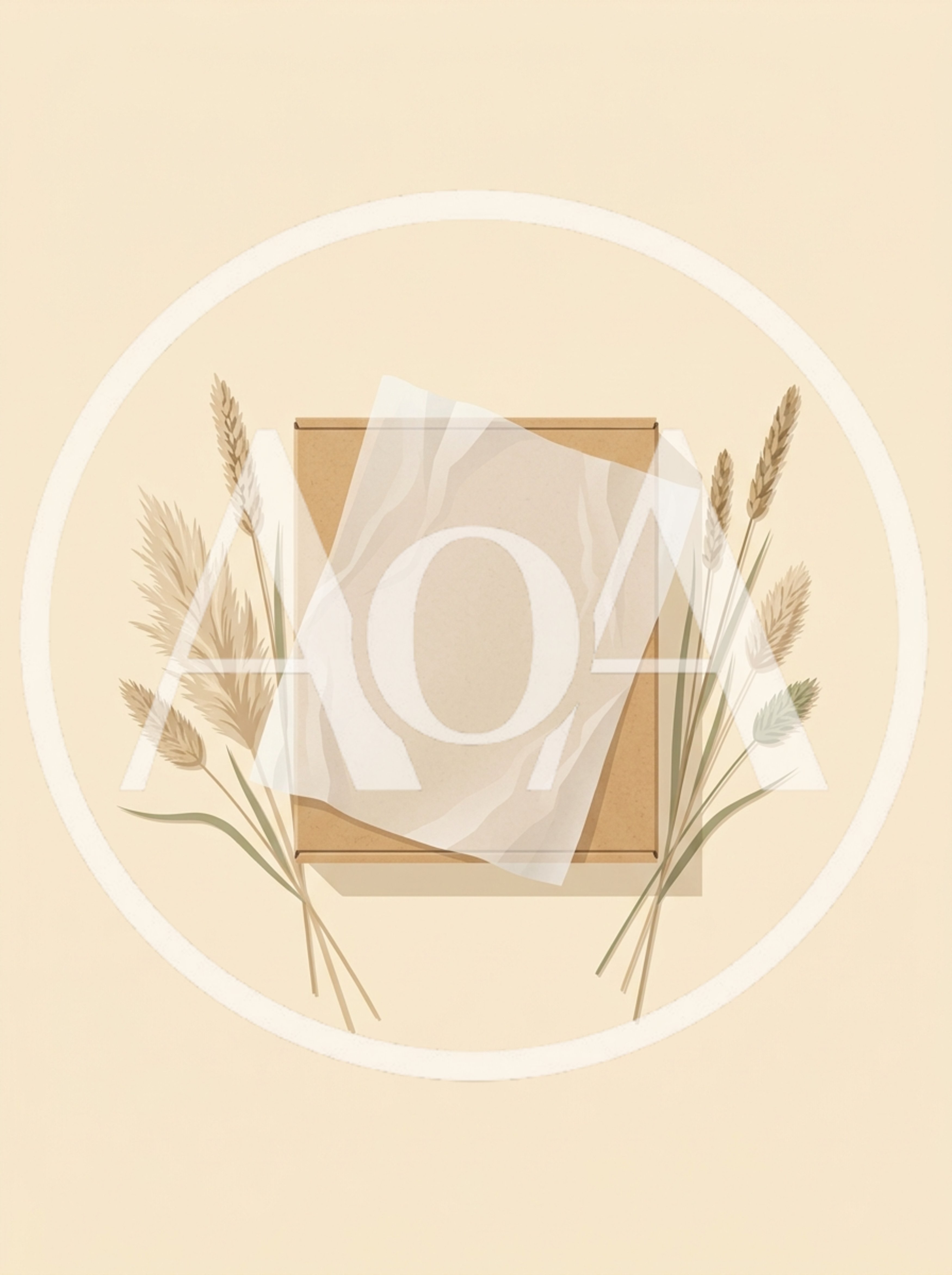 Minimalist Cardboard Box With Dried Grass And Paper