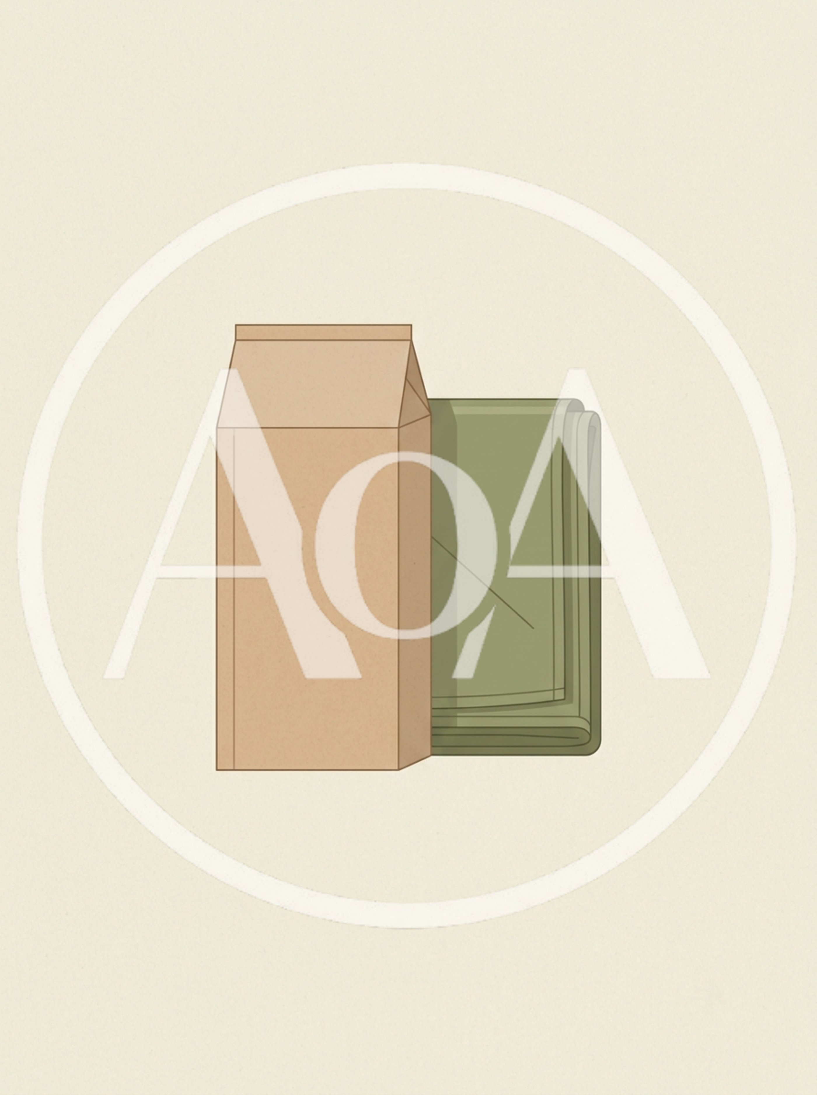 Minimalist Illustration Of A Paper Bag And Green Blanket