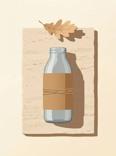 Glass Bottle With Kraft Paper Label On Stone Slab