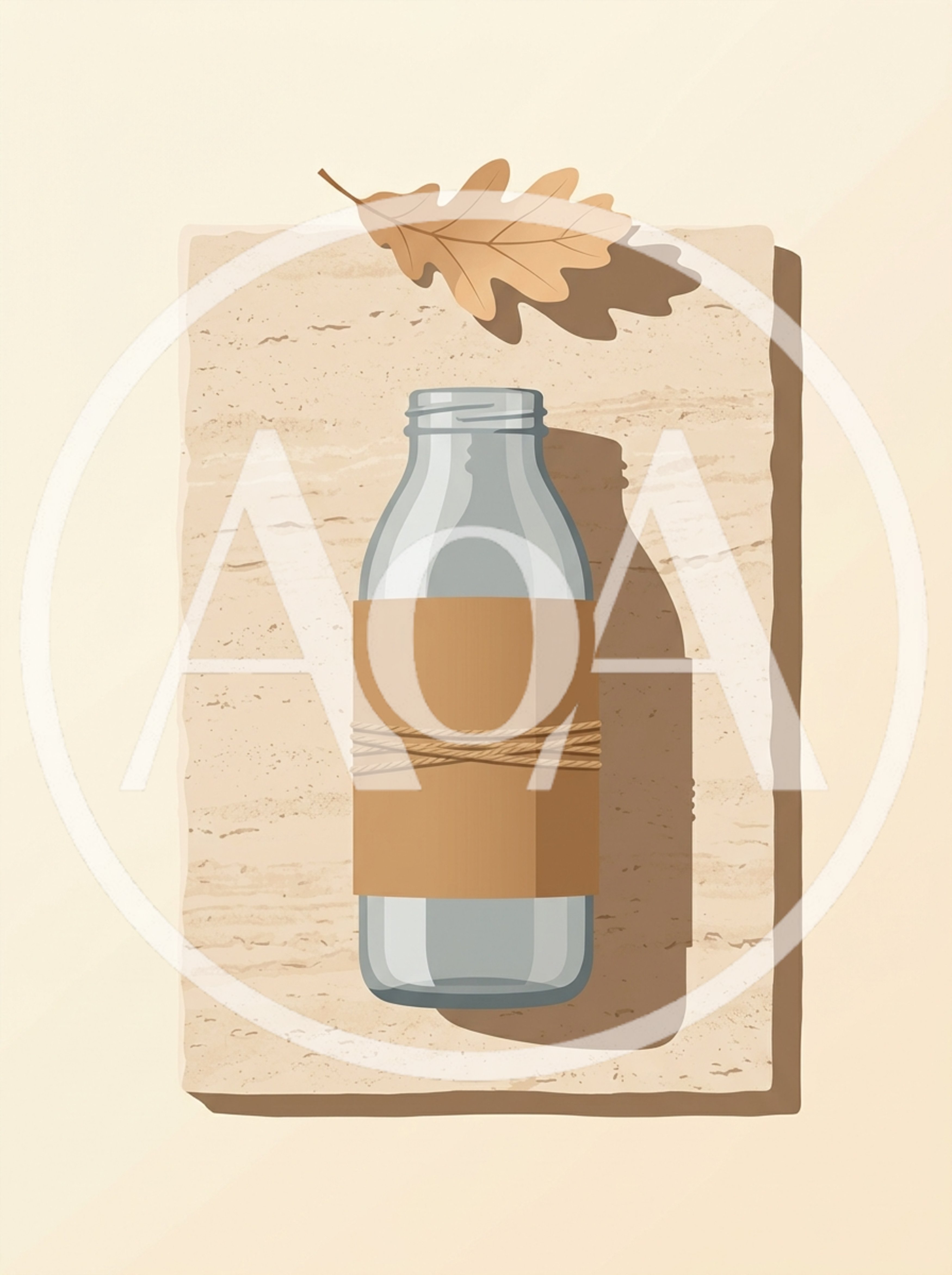 Glass Bottle With Kraft Paper Label On Stone Slab