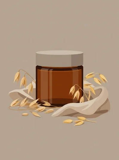 Amber Glass Cosmetic Jar With Oat Sprigs