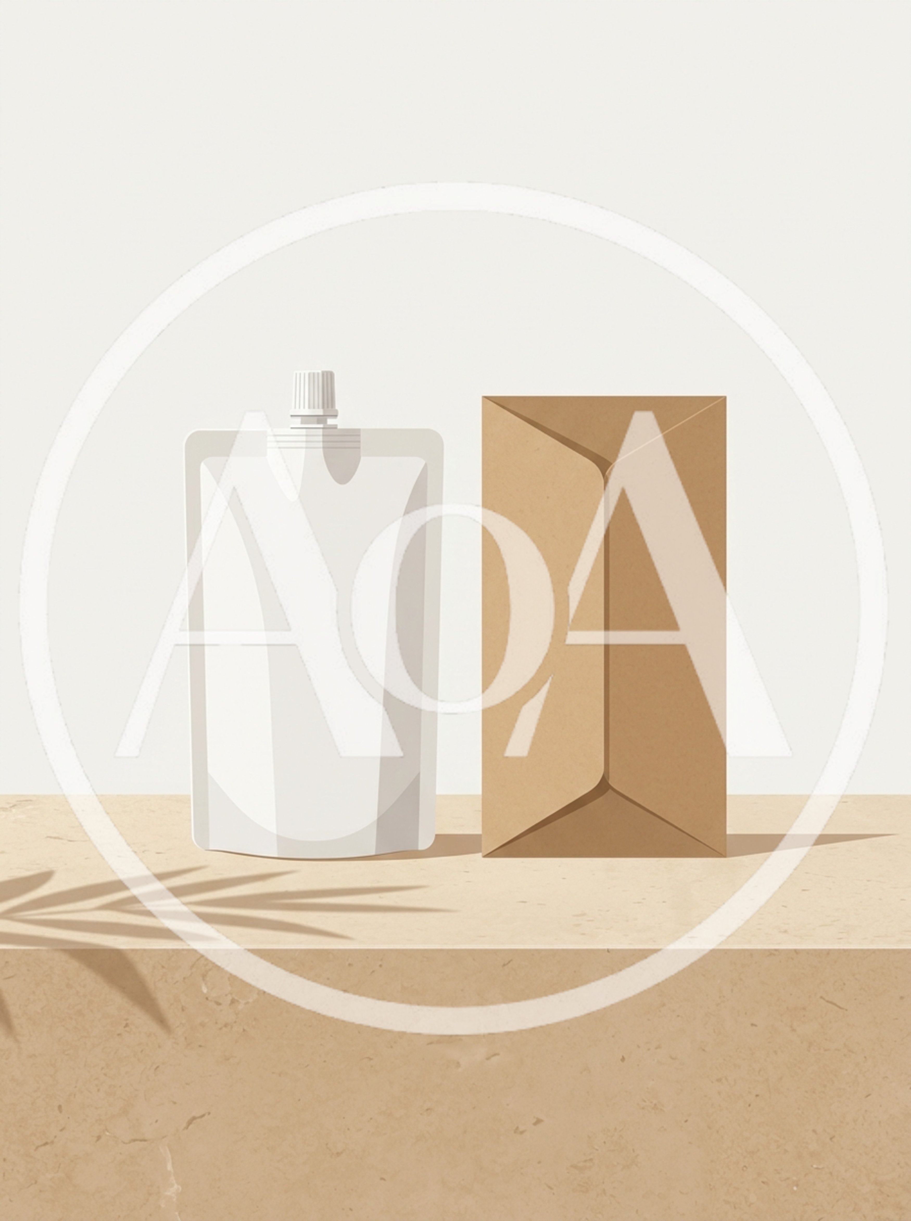 White Spout Pouch and Brown Paper Box Mockup