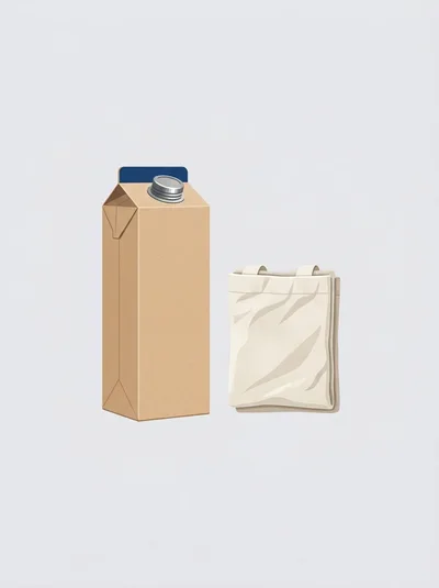 Cardboard Milk Carton And Folded Canvas Tote Bag