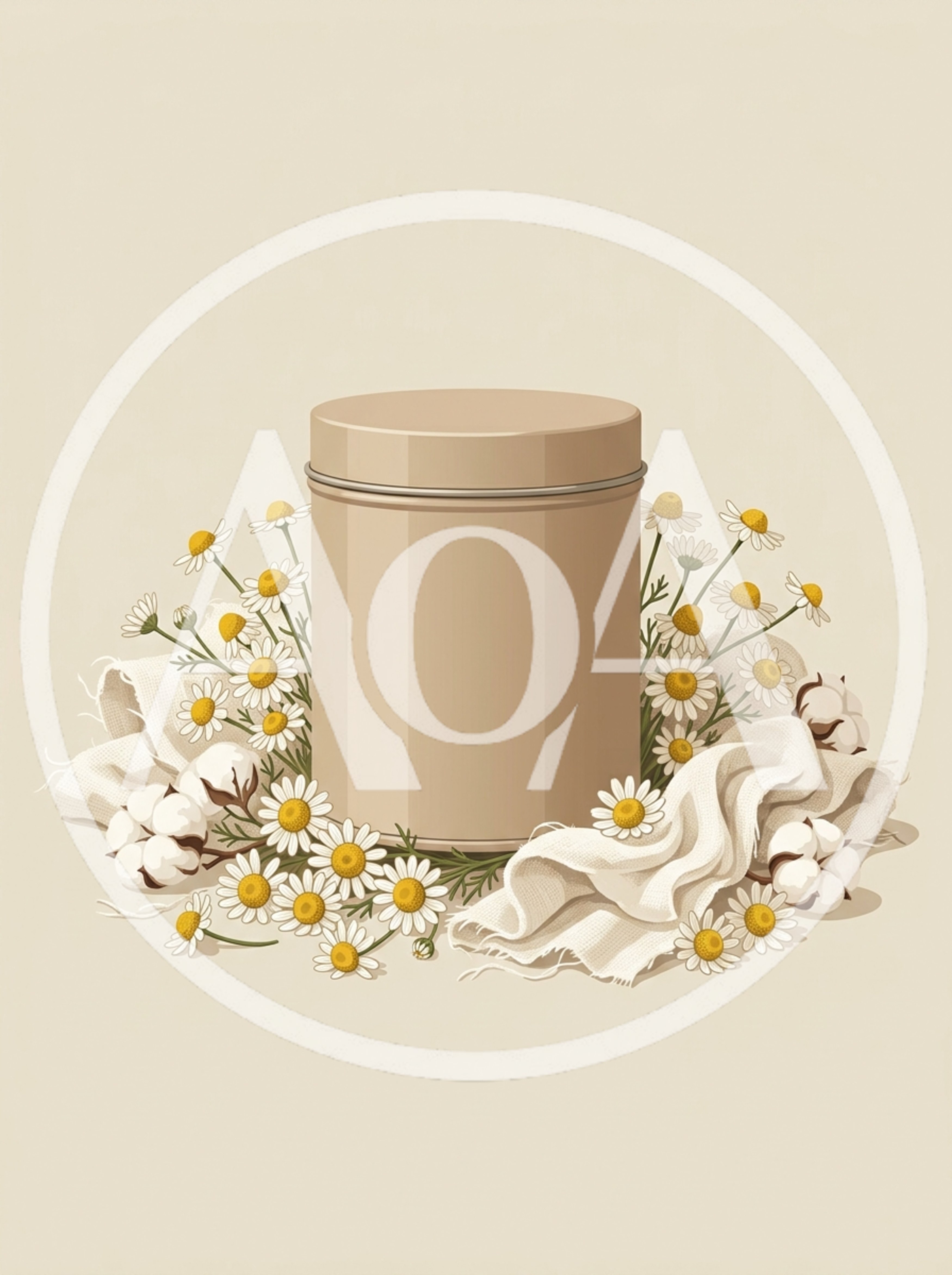 Beige Cosmetic Jar Surrounded By Chamomile Flowers And Cotton