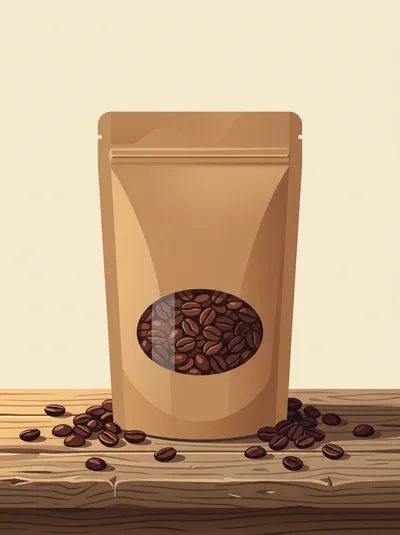 Brown Paper Coffee Pouch With Coffee Beans