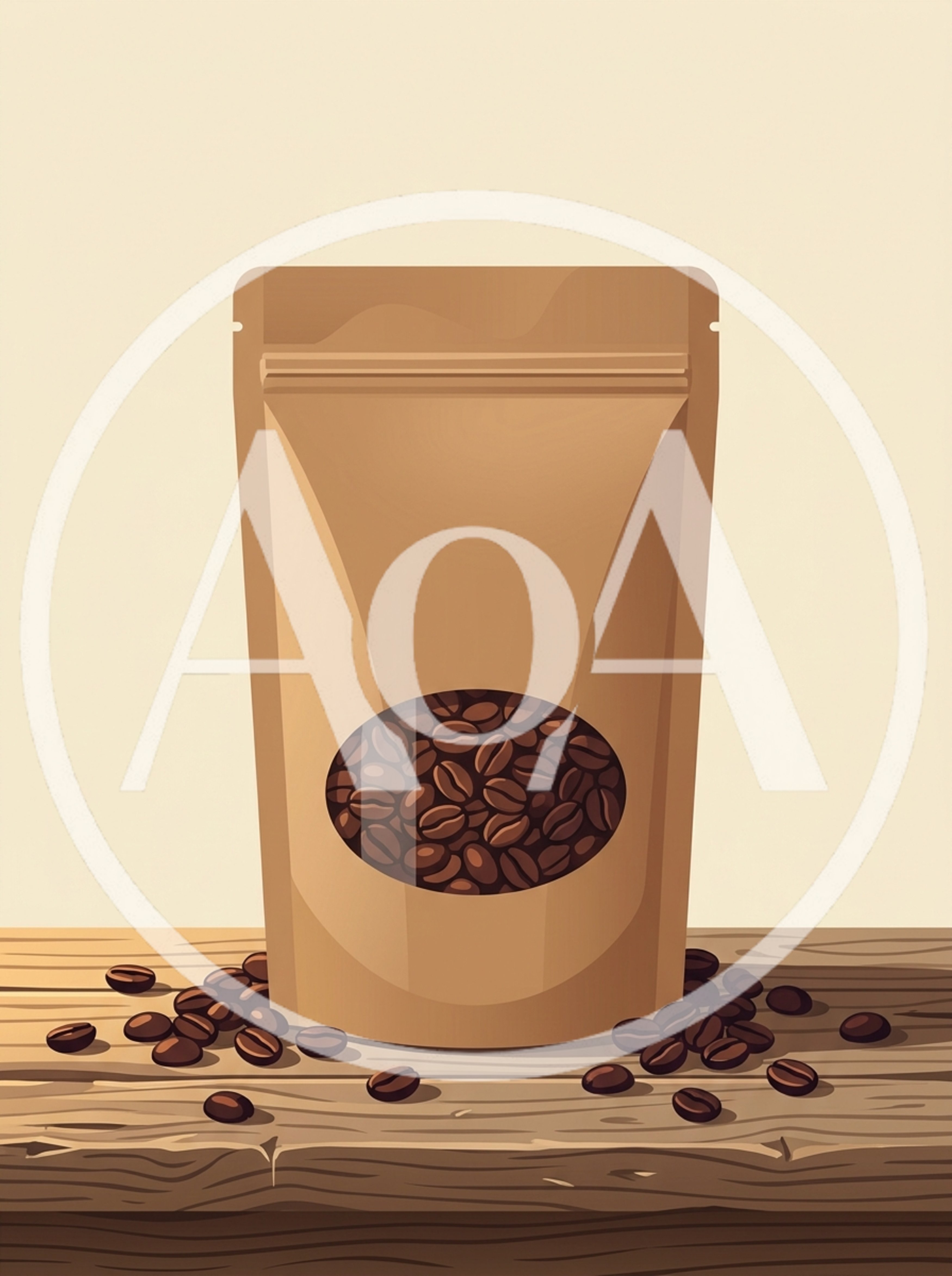 Brown Paper Coffee Pouch With Coffee Beans
