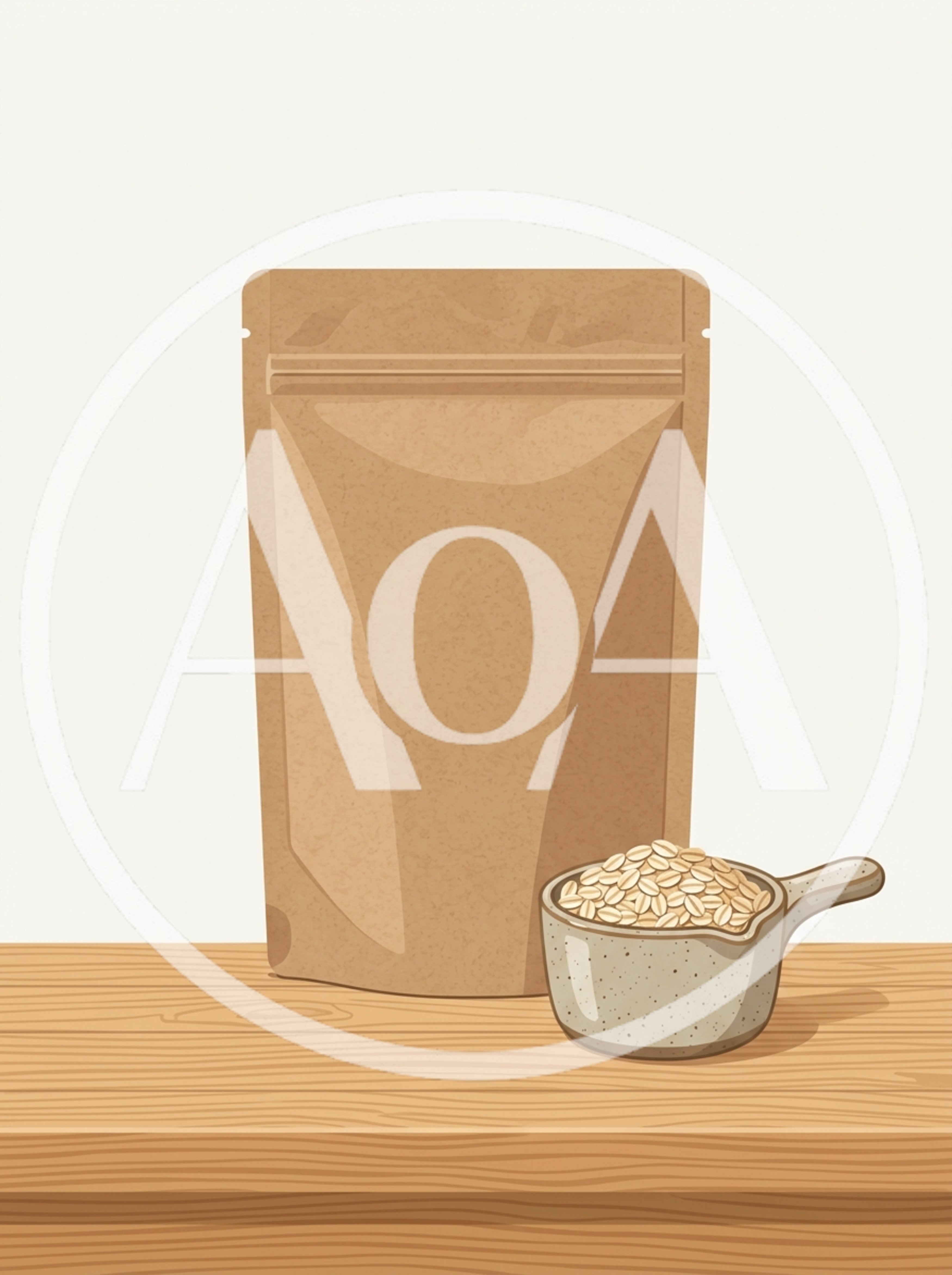 Brown Paper Pouch With A Scoop Of Rolled Oats