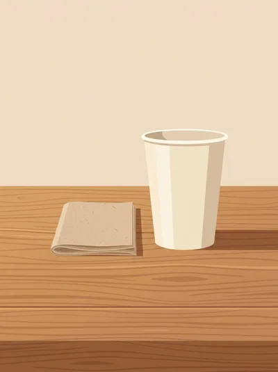 Paper Cup And Napkin On Wooden Table