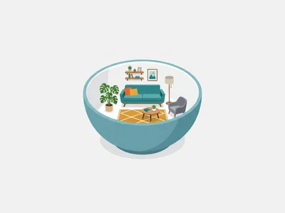 Isometric Living Room Interior Inside A Blue Bowl