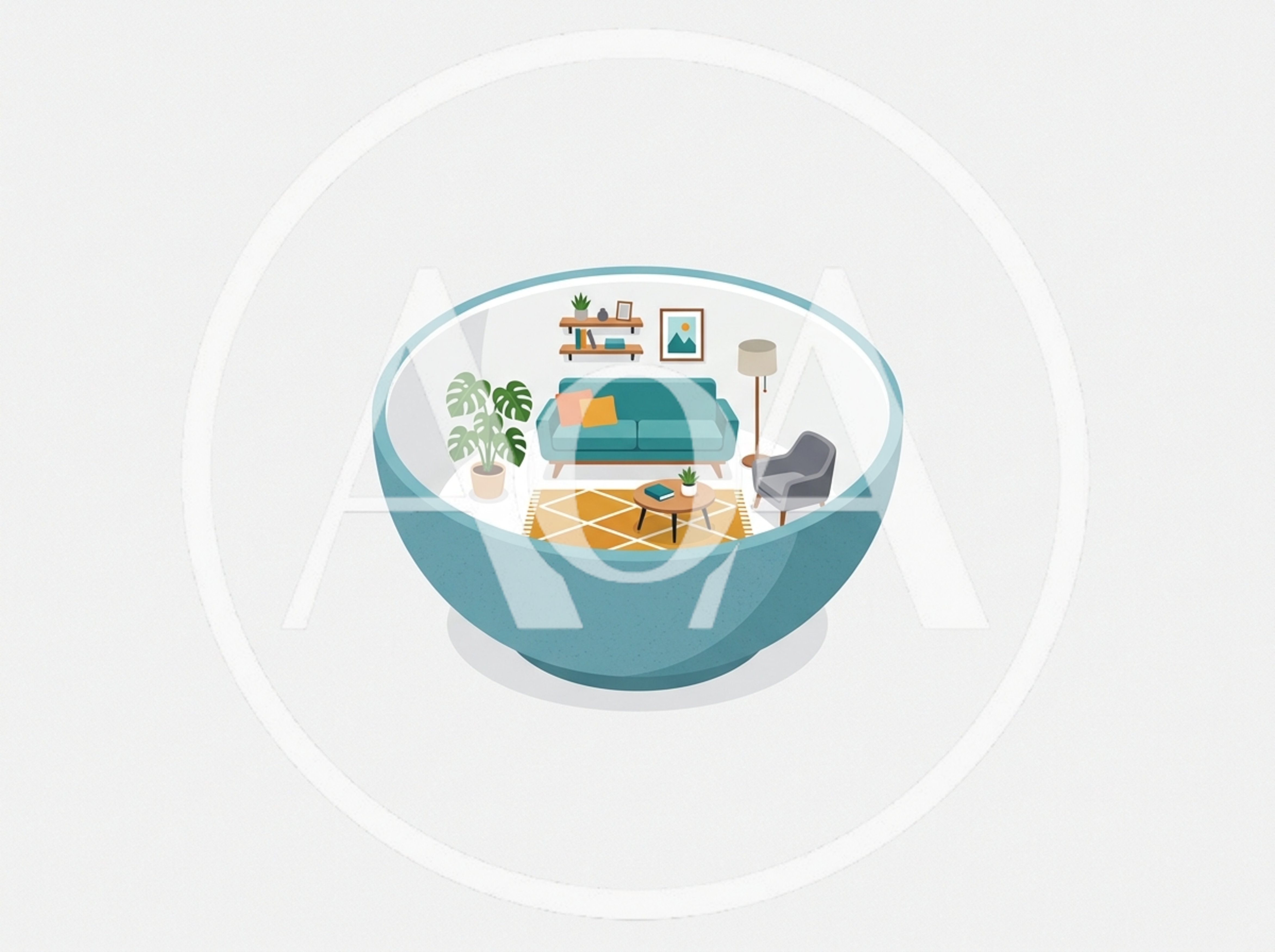 Isometric Living Room Interior Inside A Blue Bowl